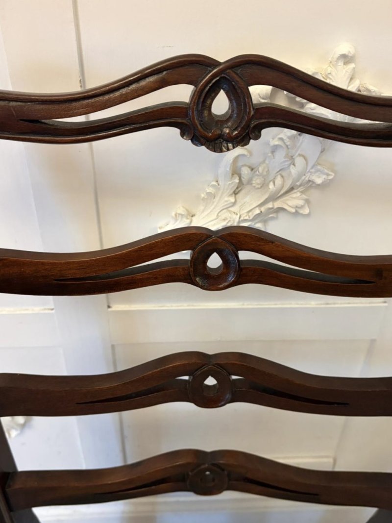 Antique Set of 12 Mahogany Chippendale Style Ladder Back Dining Chairs – 10 Singles & 2 Carvers - Image 14